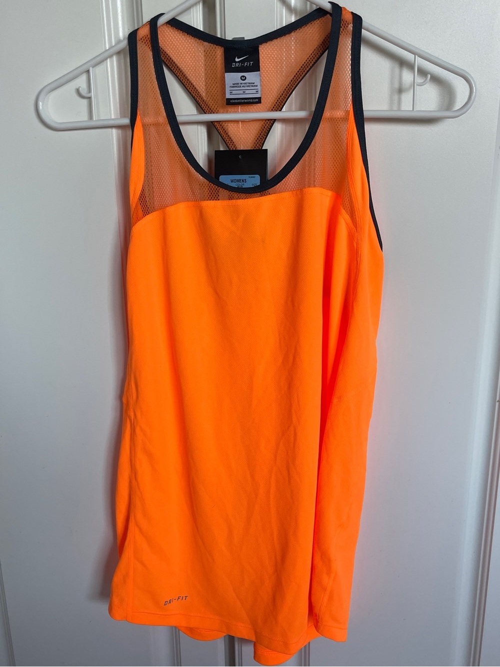 Nike Women's Bright Orange Dri-Fit Mesh Tank with Black Trim